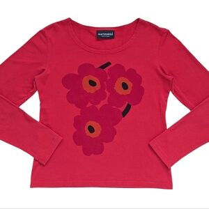 Vintage Marimekko Graphic Floral Red Long Sleeve Tee